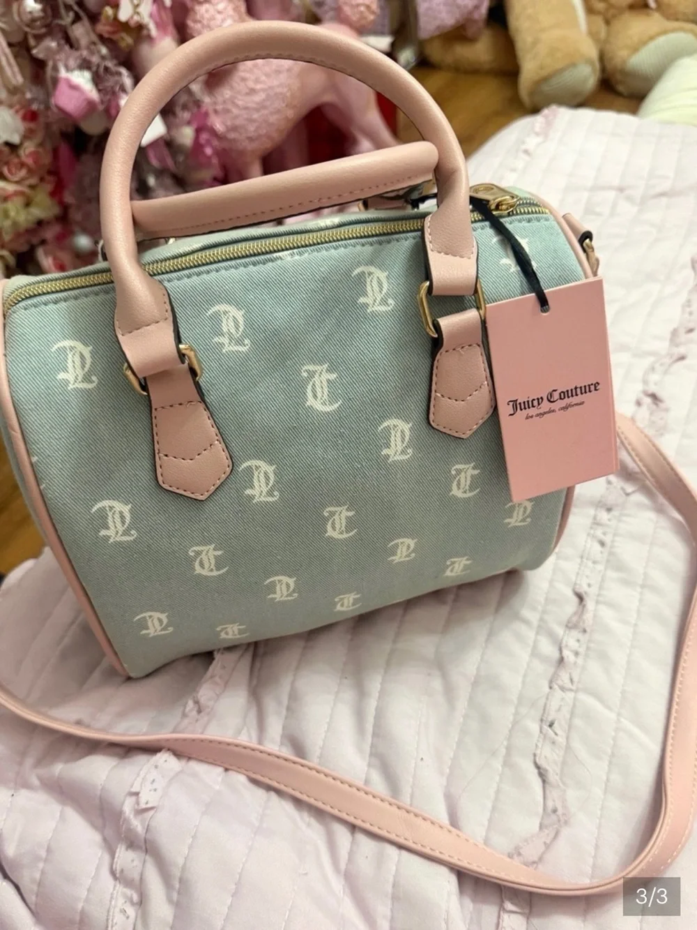 Juicy Couture Gothic denim/white best seller fame satchel bag